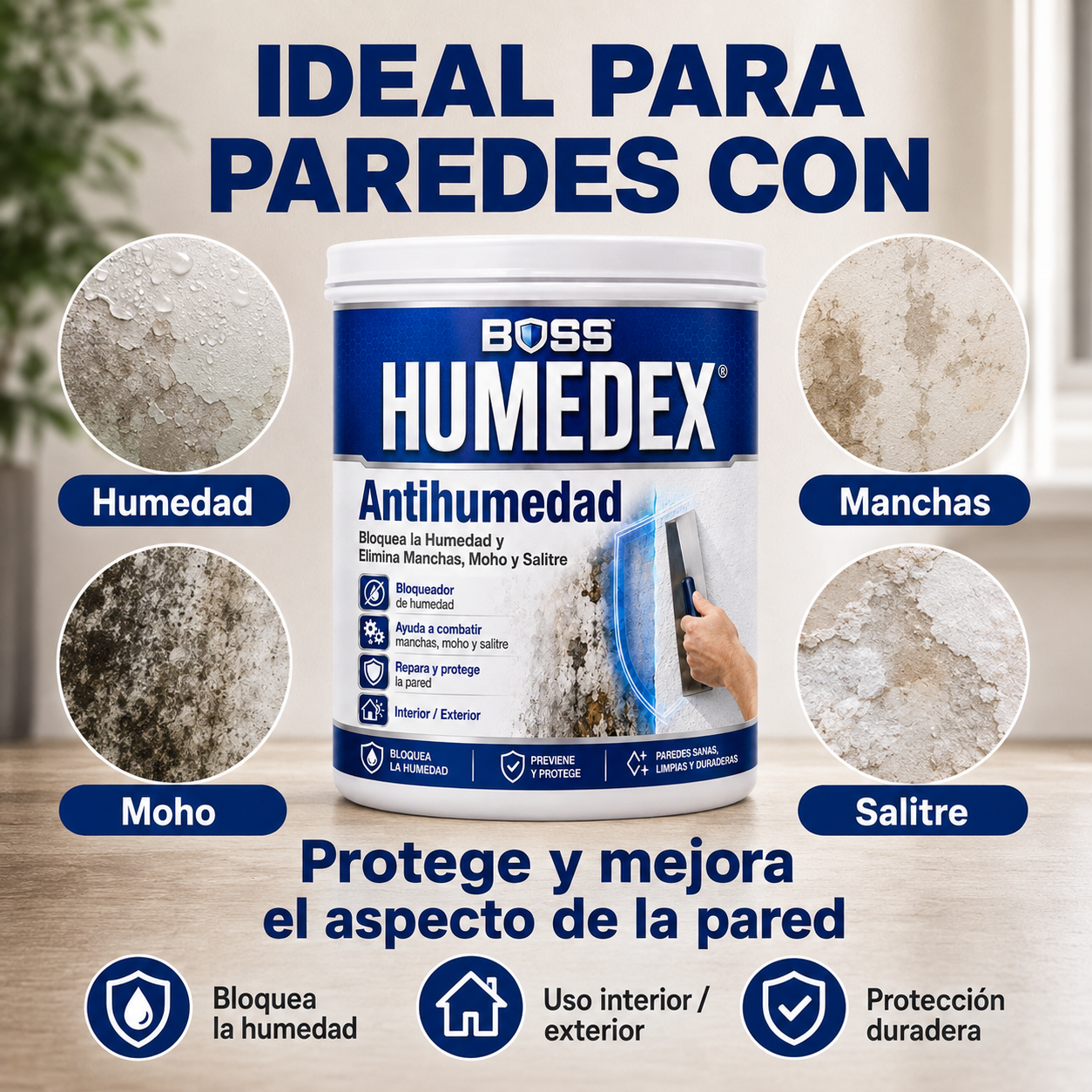 BOSS HUMEDEX® Antihumedad – Bloquea la Humedad y Elimina Manchas, Moho y Salitre