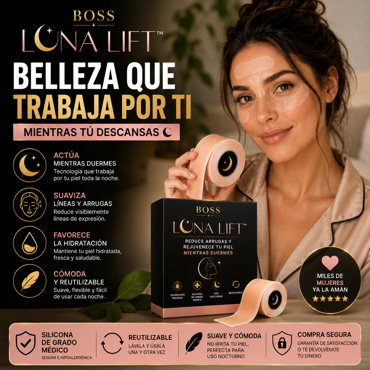 BOSS LUNA LIFT™ – Reduce Arrugas y Rejuvenece tu Piel Mientras Duermes