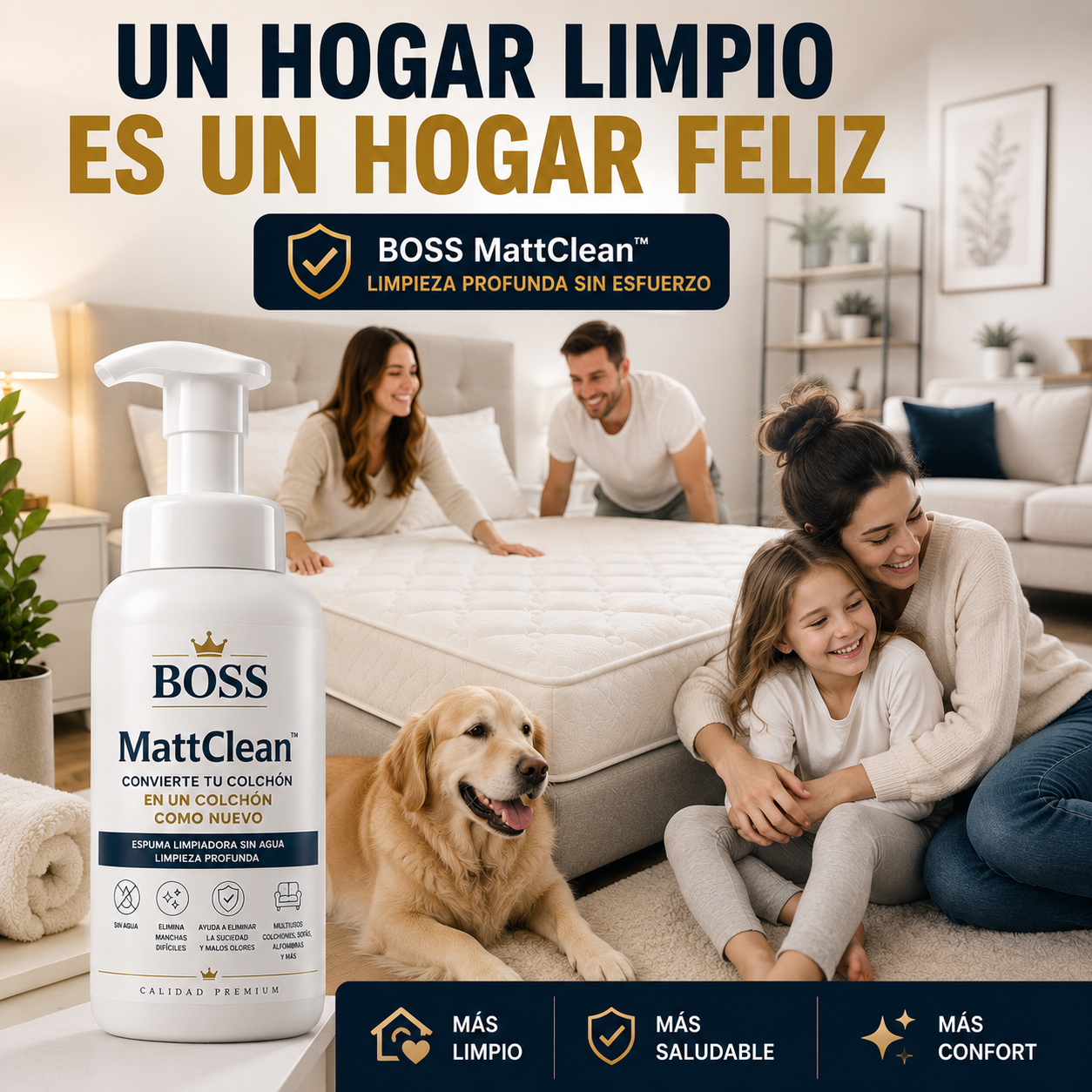 BOSS MattClean™ – Acabado limpio y elegante inspirado en hoteles de alta gama.