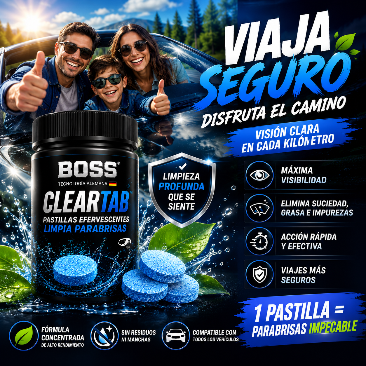 BOSS CLEARTAB™ – PASTILLAS EFERVESENTES LIMPIA PARABRISAS