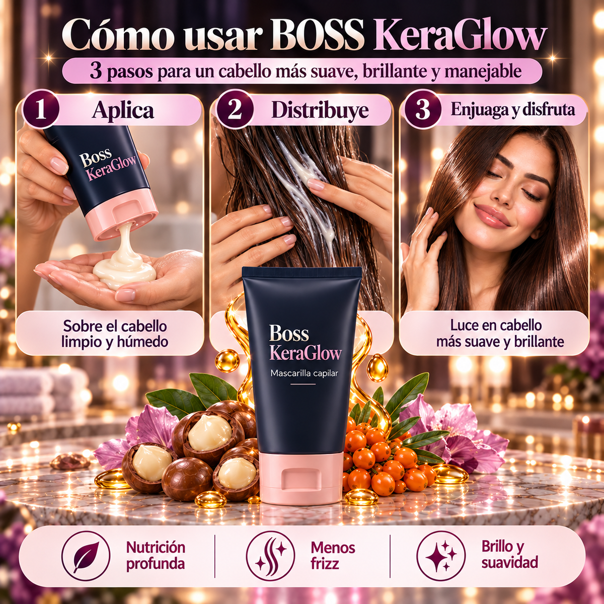 KeraGlow™-Tratamiento Nutritivo y Reparador para Cabello Seco o Dañado