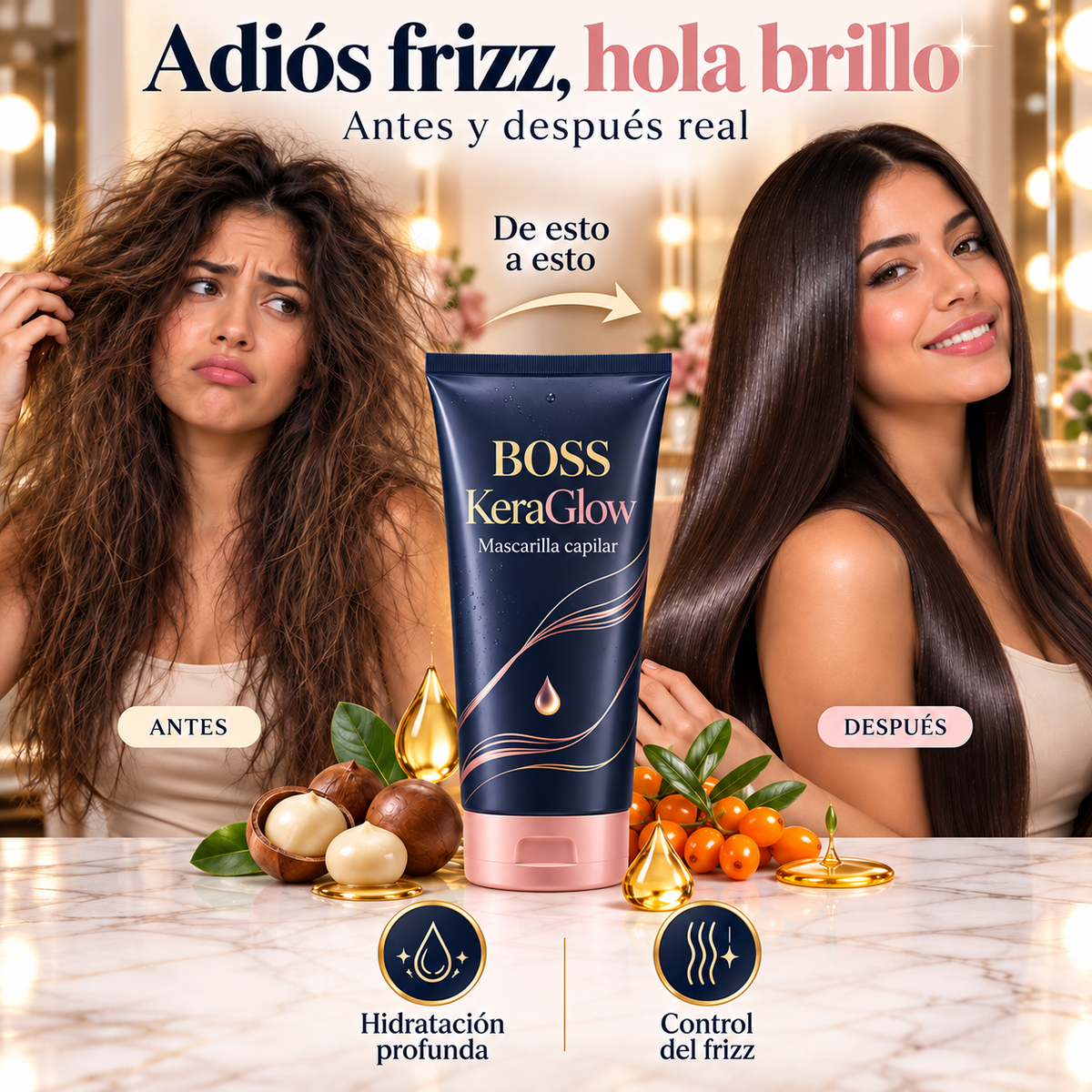 KeraGlow™-Tratamiento Nutritivo y Reparador para Cabello Seco o Dañado