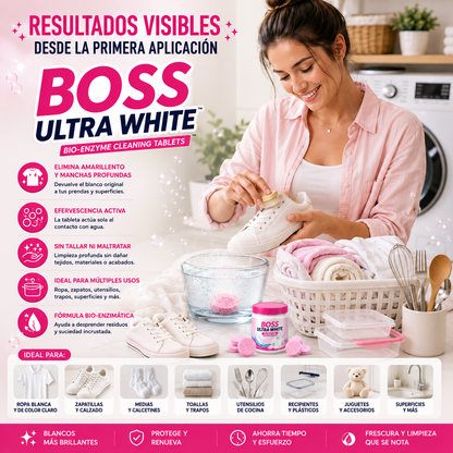 BOSS ULTRA WHITE™ — Tabletas de Detergente Concentrado para Limpieza Total