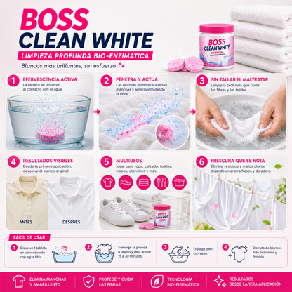 BOSS ULTRA WHITE™ — Tabletas de Detergente Concentrado para Limpieza Total