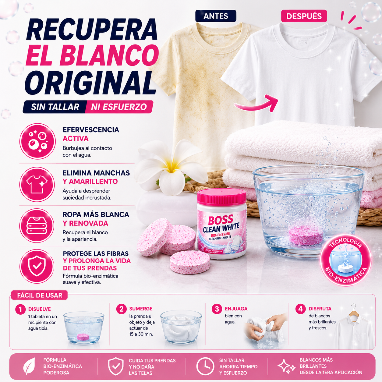BOSS ULTRA WHITE™ — Tabletas de Detergente Concentrado para Limpieza Total