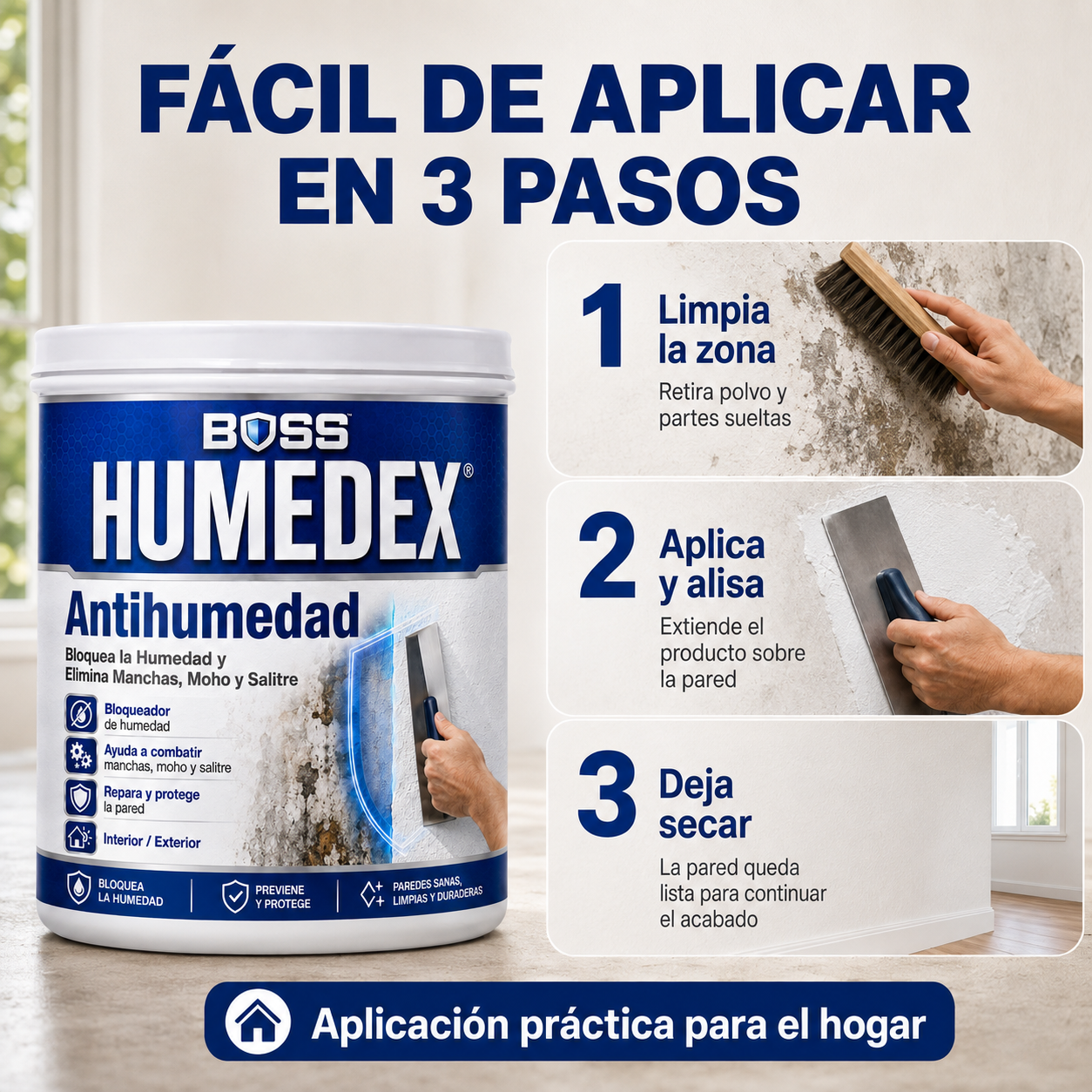 BOSS HUMEDEX® Antihumedad – Bloquea la Humedad y Elimina Manchas, Moho y Salitre