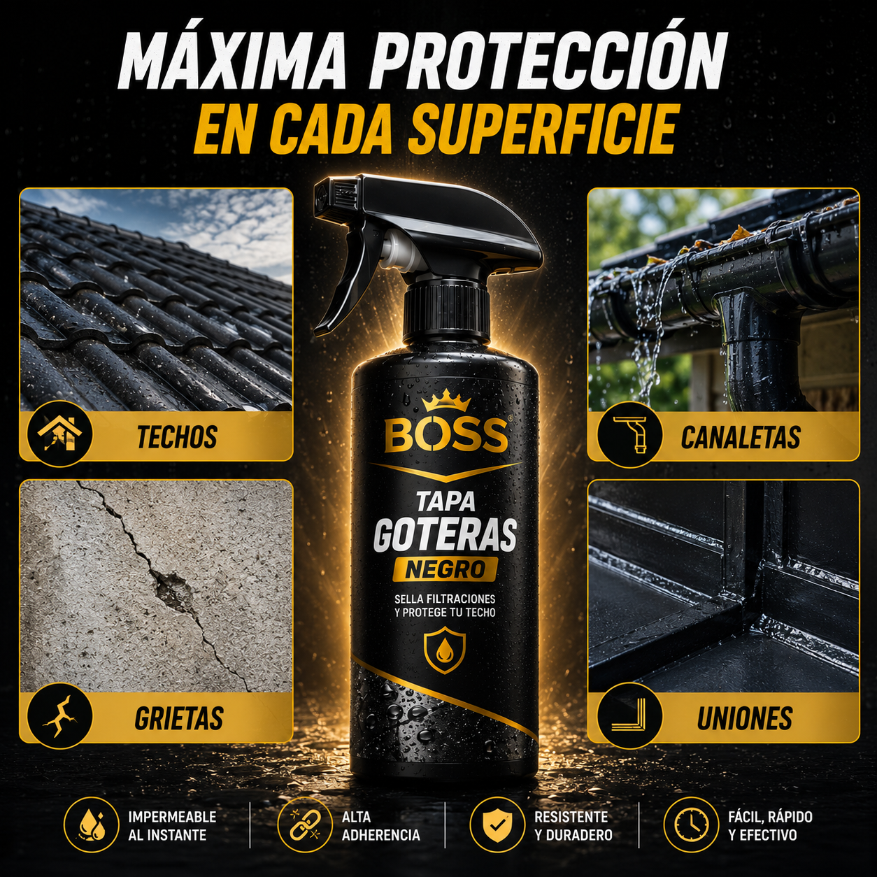 Tapa Goteras Negro – Sella Filtraciones y Protege tu Techo