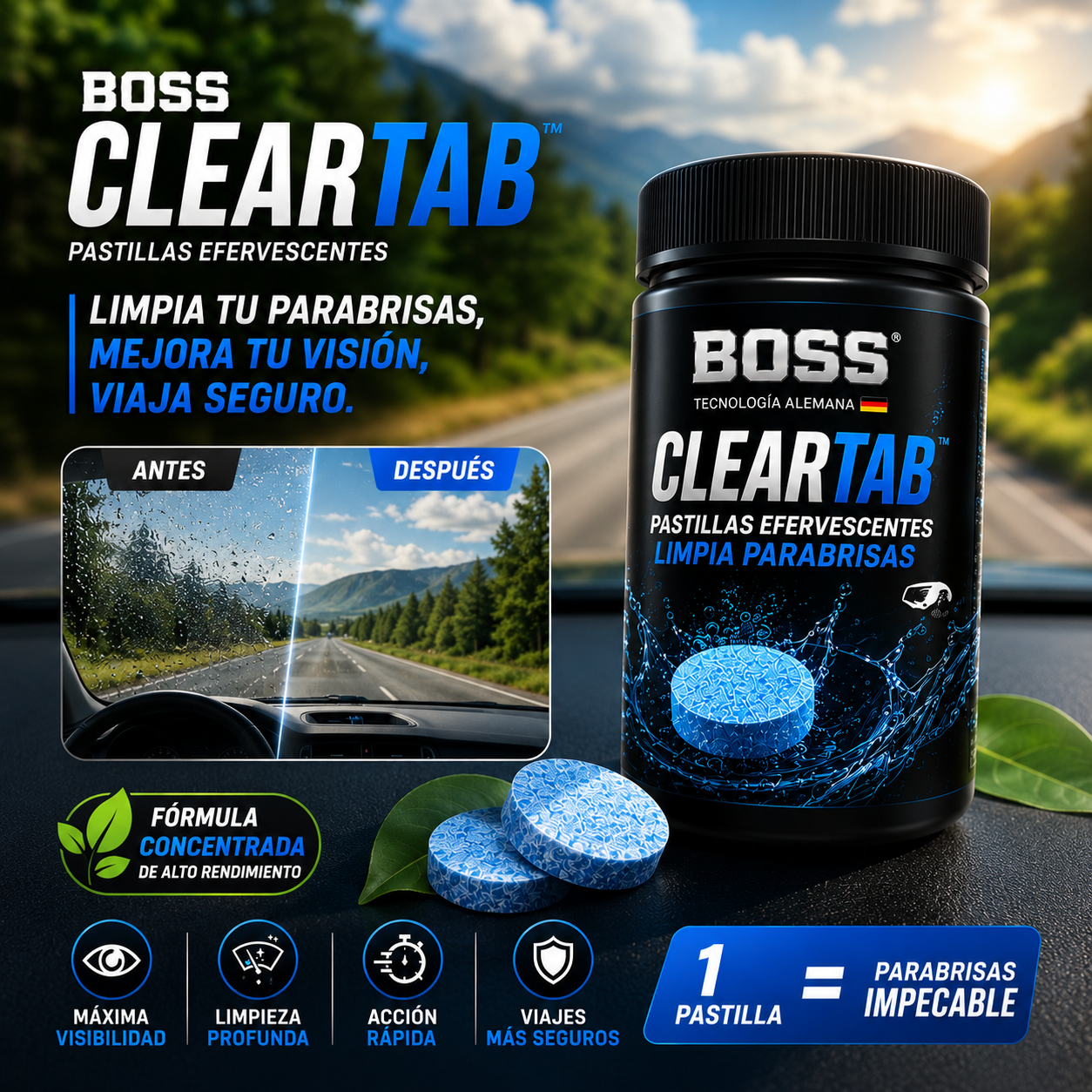 BOSS CLEARTAB™ –  PASTILLAS EFERVESENTES LIMPIA PARABRISAS