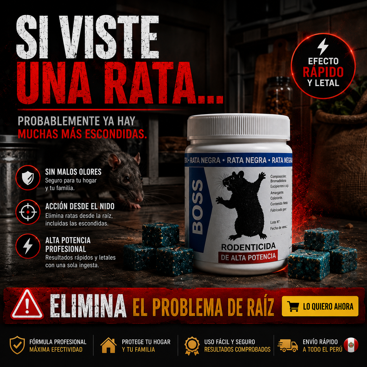 Boss Rodenticida-Elimina Ratas y Ratones Rápido y Sin Olores