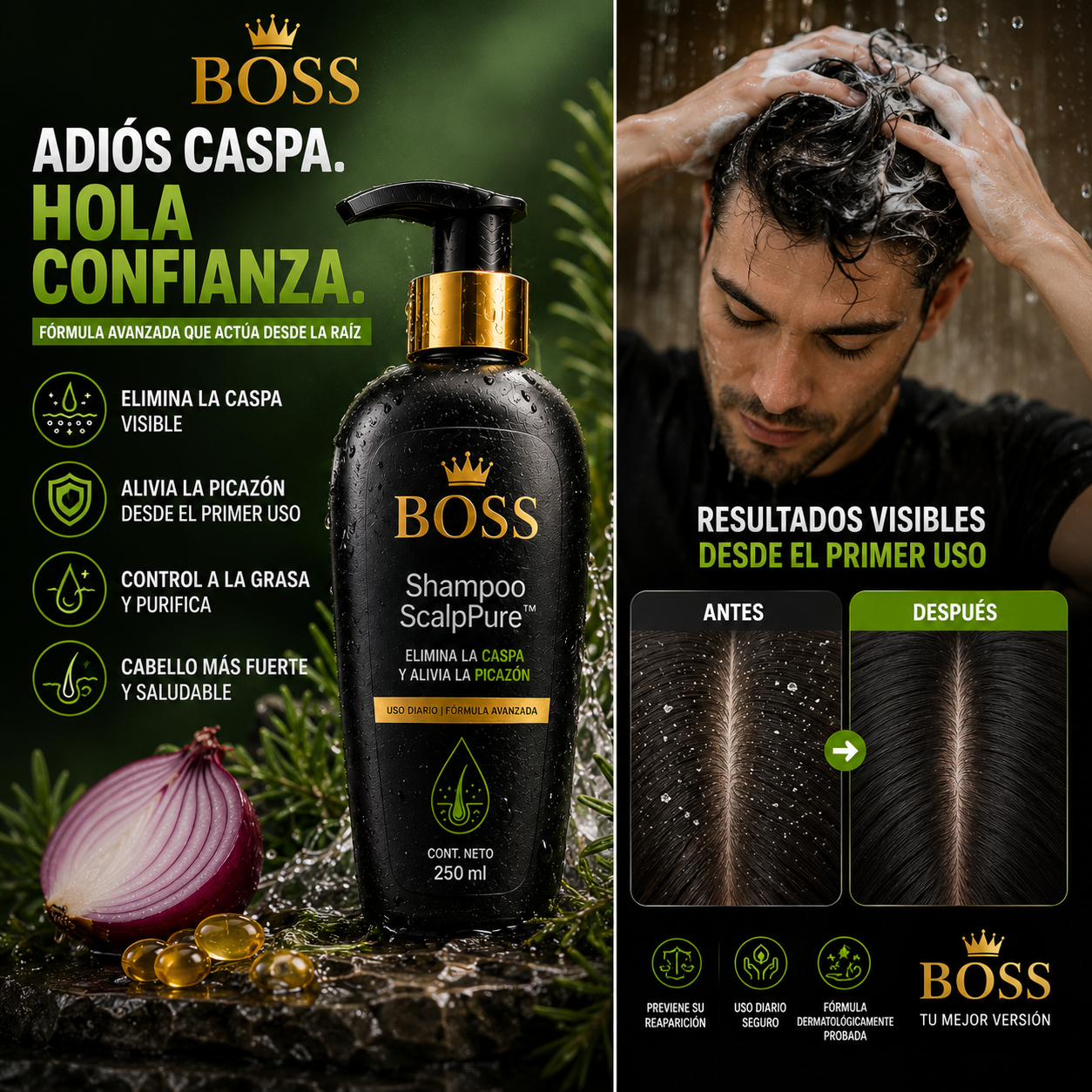 Shampoo ScalpPure™ – Elimina la Caspa y Alivia la Picazón