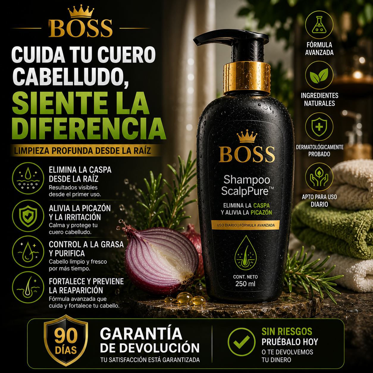 Shampoo ScalpPure™ – Elimina la Caspa y Alivia la Picazón