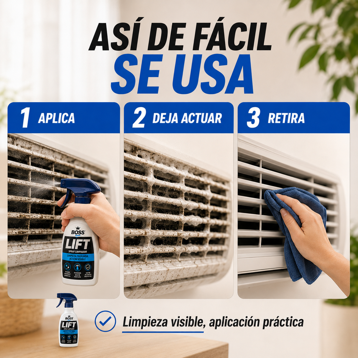 BOSS LIFT | Spray limpiador para ventiladores, rejillas y aire acondicionado