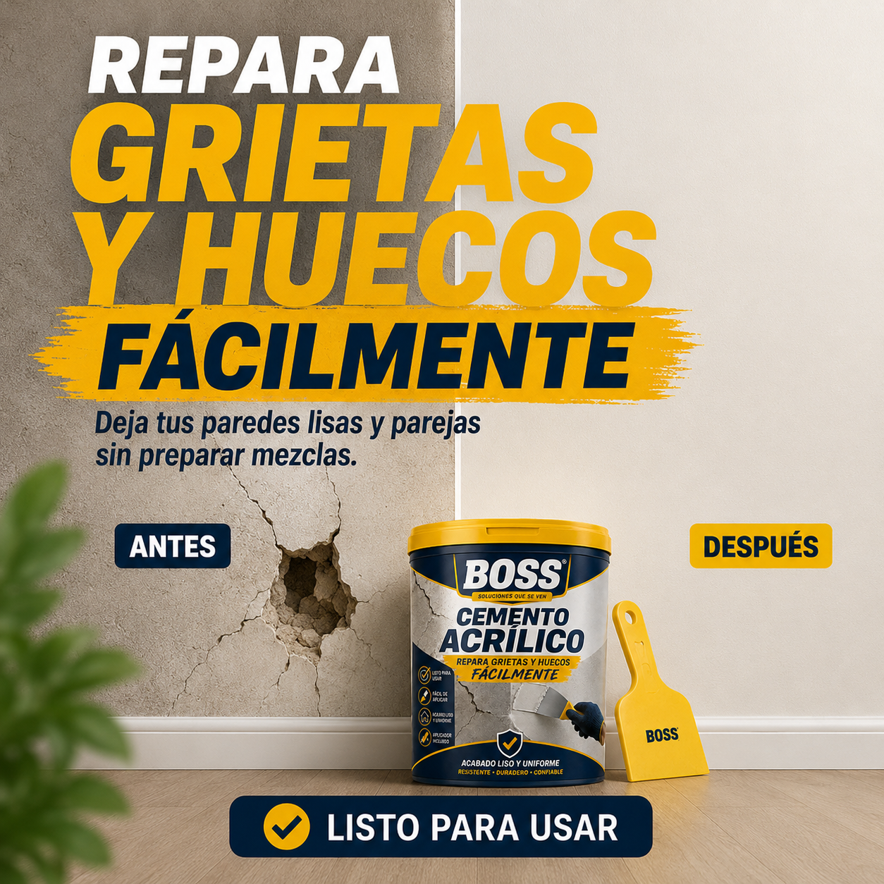 Cemento Acrílico – Repara Grietas y Huecos Fácilmente