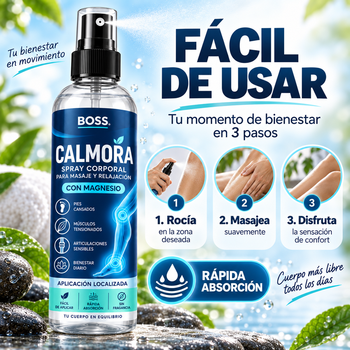 BOSS CALMORA - Spray corporal para masaje y relajación