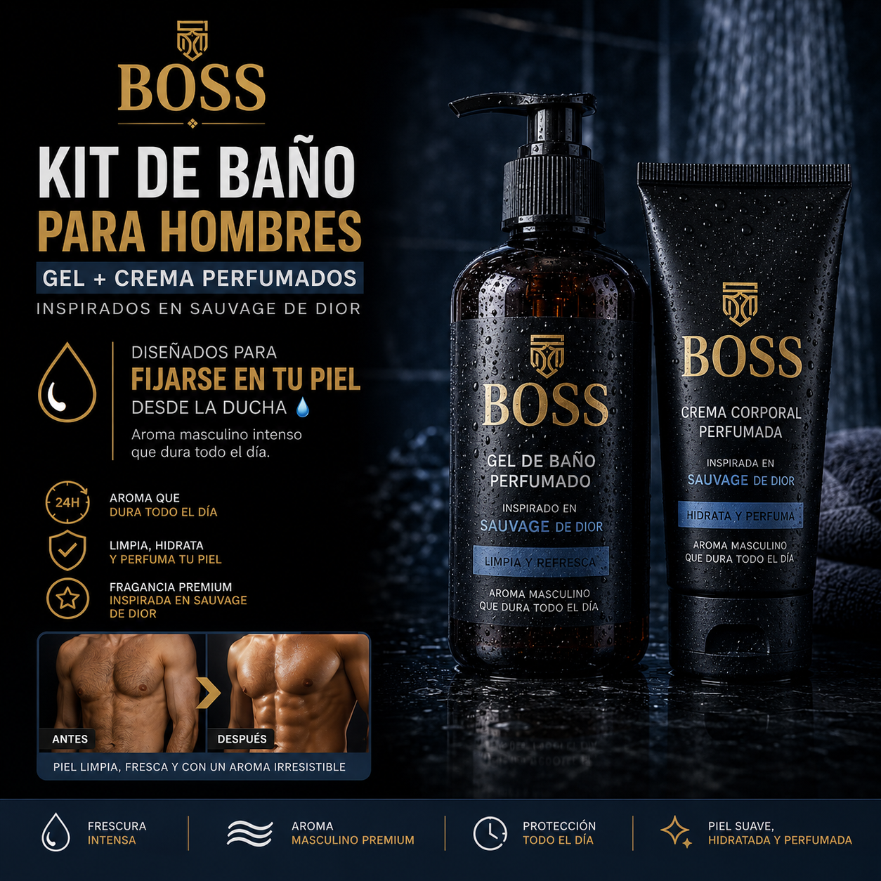 Kit de Baño para Hombres – Aroma Masculino que Dura Todo el Día