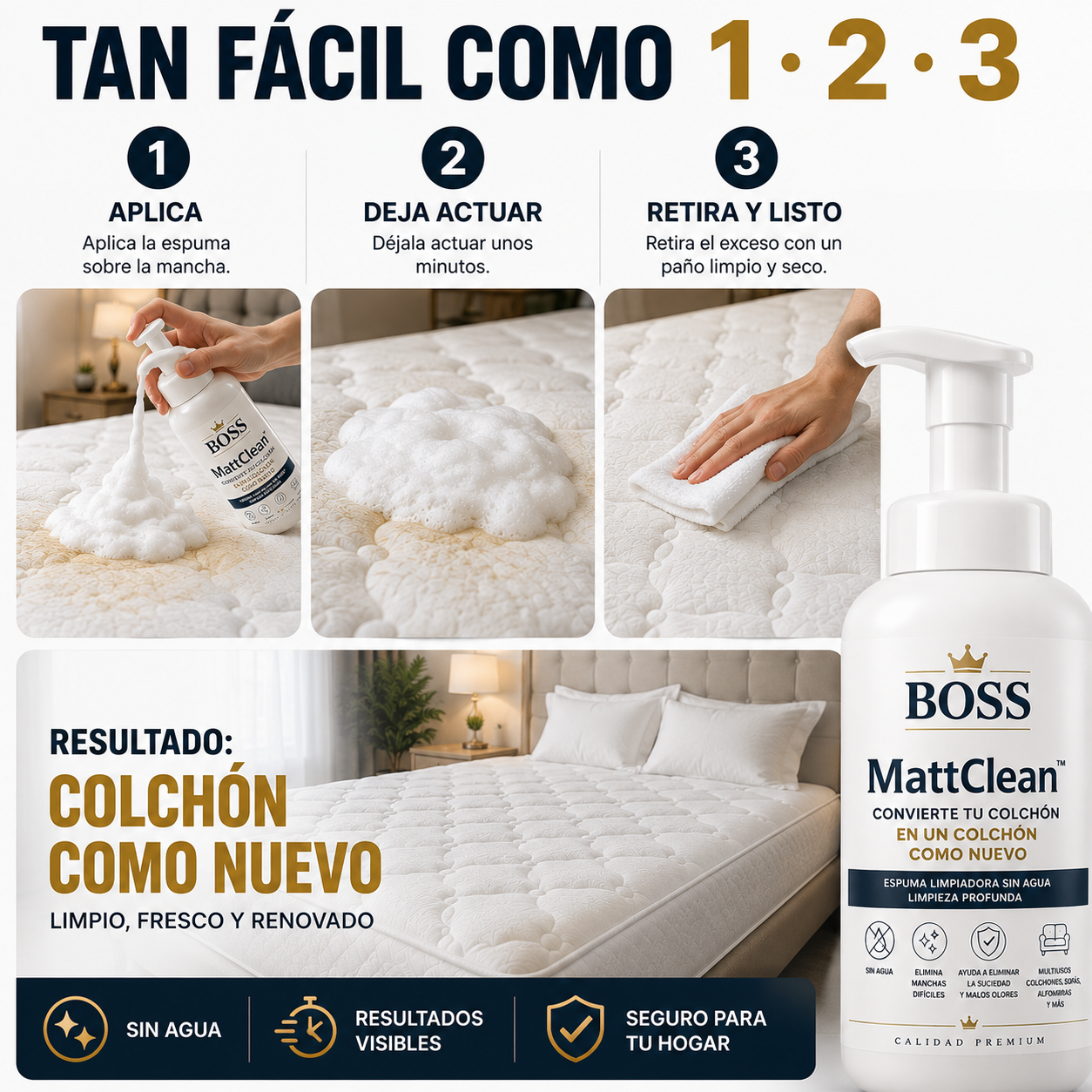 BOSS MattClean™ –  Acabado limpio y elegante inspirado en hoteles de alta gama.