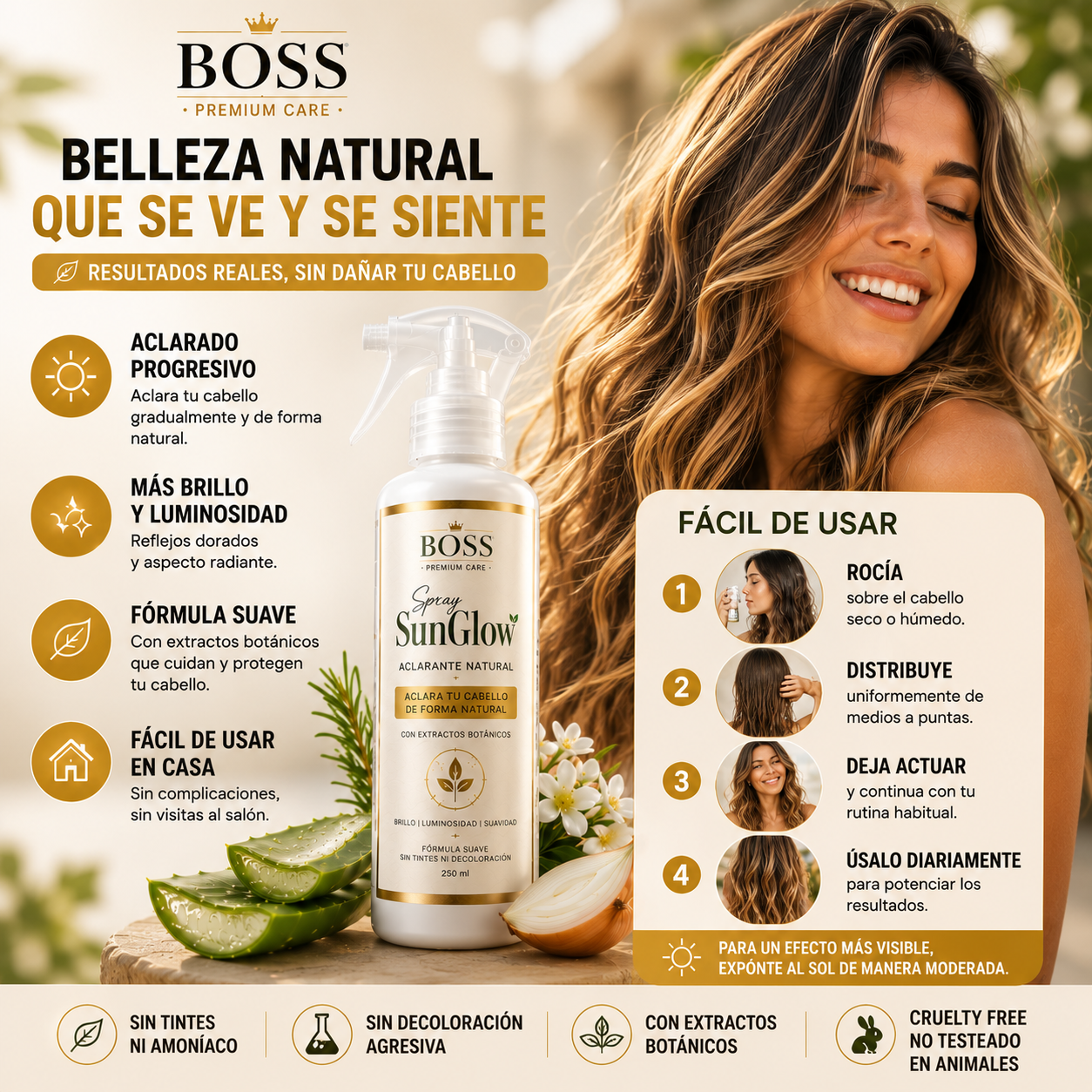 Spray SunGlow – Aclara tu Cabello de Forma Natural ⭐