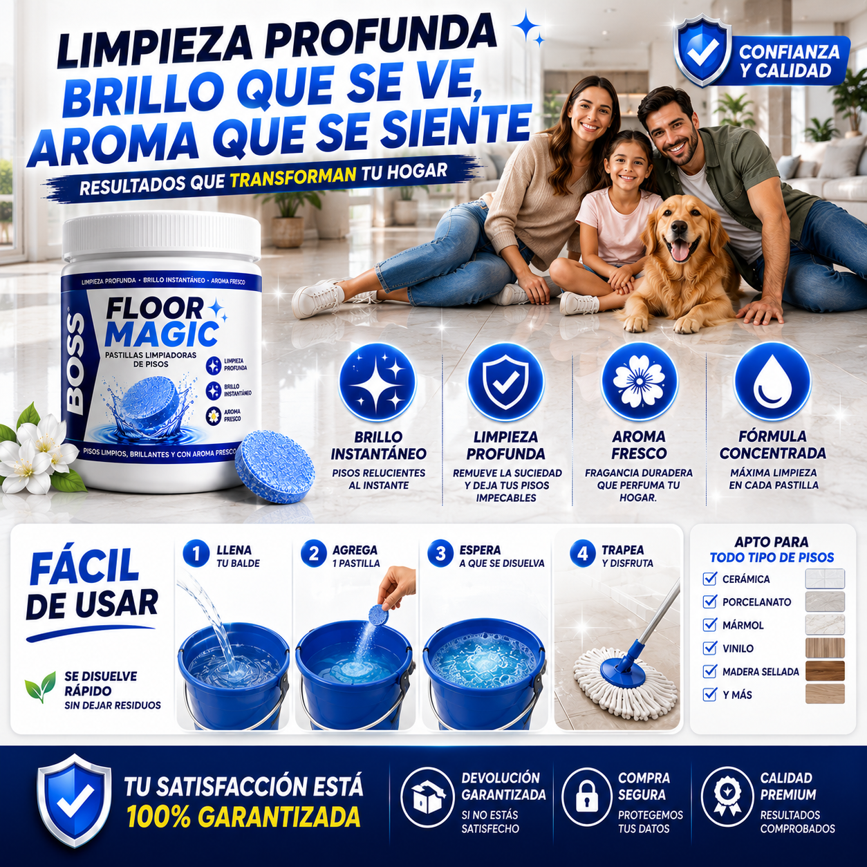 BOSS Floor Magic™ – Limpia, Desinfecta y Da Brillo en Segundos