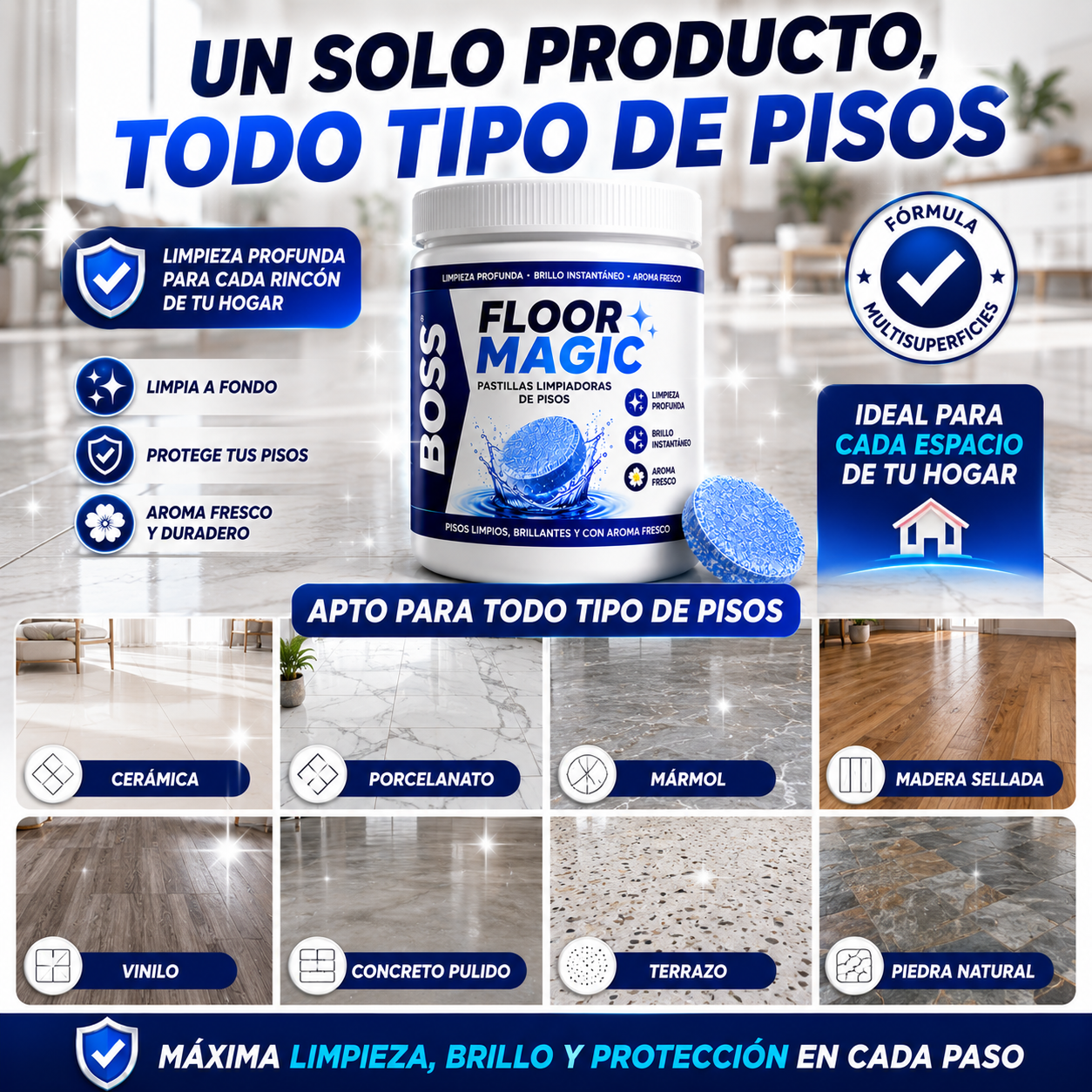 BOSS Floor Magic™ – Limpia, Desinfecta y Da Brillo en Segundos