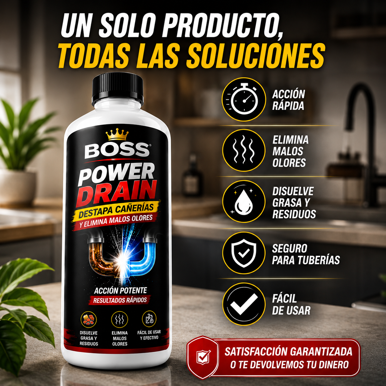 BOSS POWER DRAIN - DESTAPA CAÑERÍAS Y ELIMINA MALOS OLORES