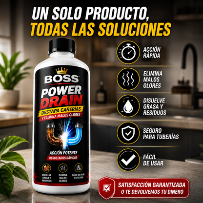 BOSS POWER DRAIN - DESTAPA CAÑERÍAS Y ELIMINA MALOS OLORES