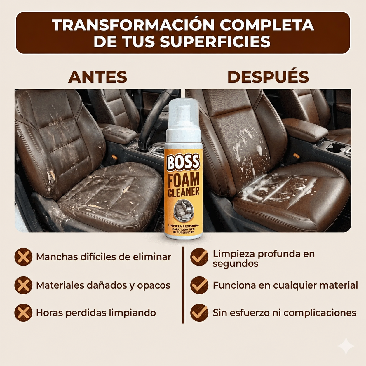 Boss FoamCleaner™ | Elimina manchas imposibles al instante sin esfuerzo