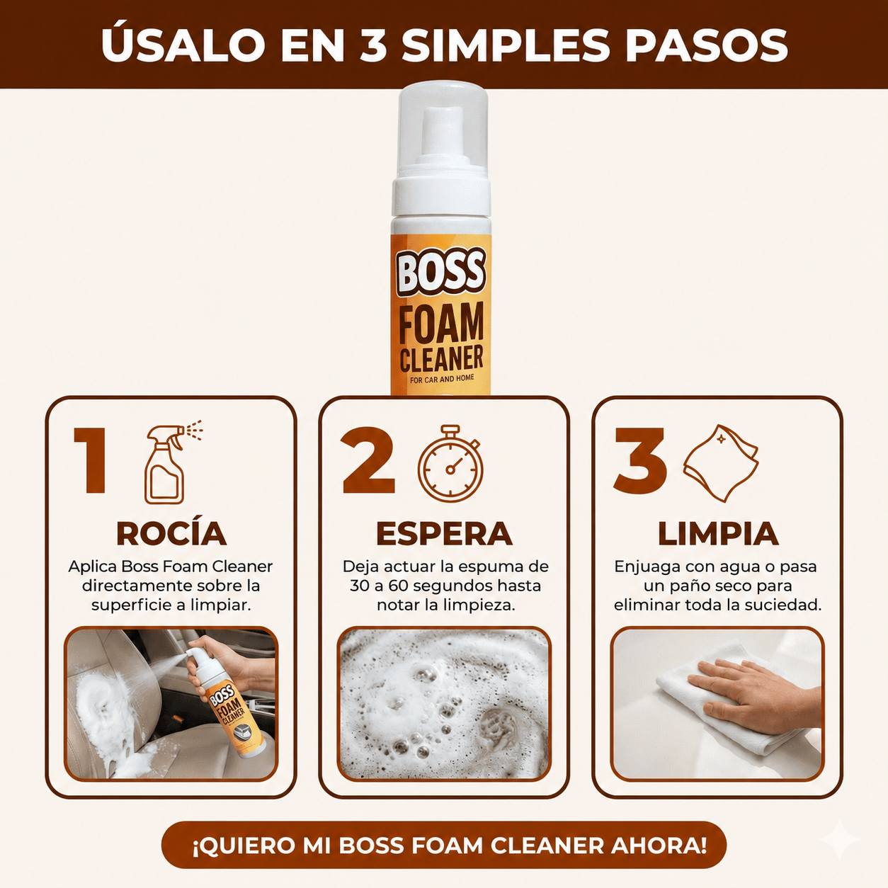 Boss FoamCleaner™ | Elimina manchas imposibles al instante sin esfuerzo