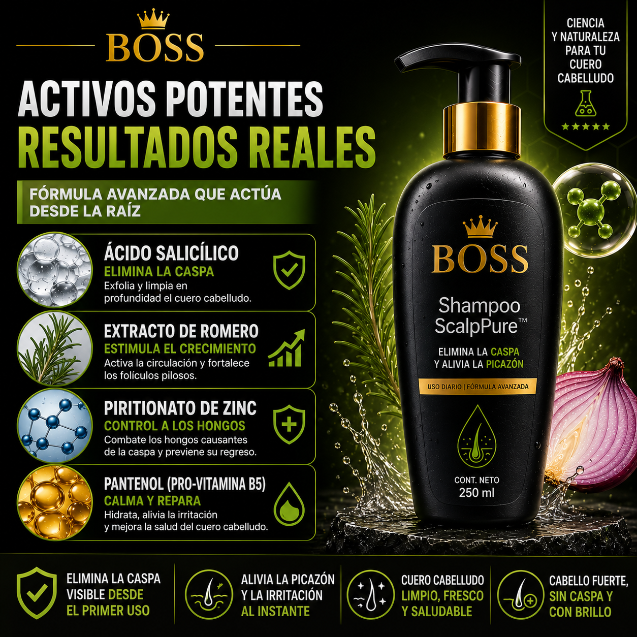 Shampoo ScalpPure™ – Elimina la Caspa y Alivia la Picazón