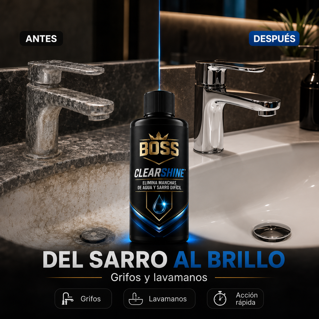 BOSS CLEARSHINE™ – Elimina Manchas de Agua y Sarro Difícil