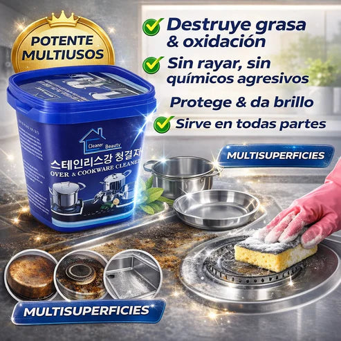 Pasta Limpiadora Ollas Acero Inoxidable | Elimina Grasa Extrema Sin Tallar