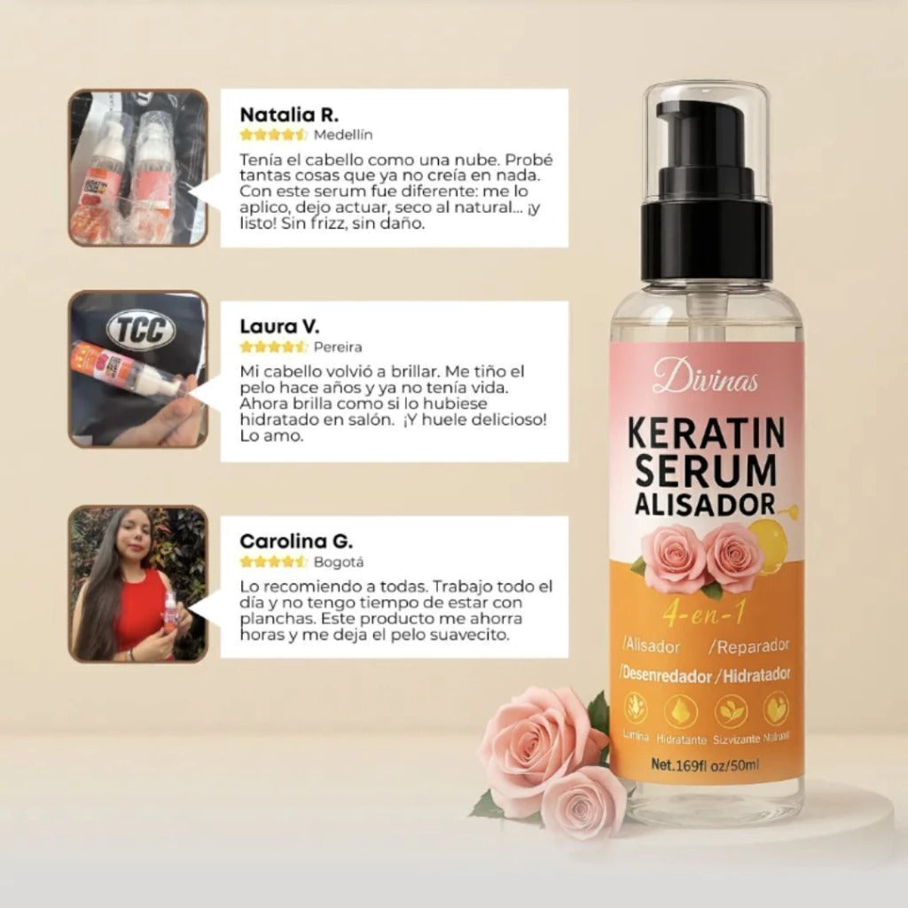 KERATIN SERUM 3.0 ® Suero Alisador Termoprotector — Chau frizz y liso perfecto en segundos