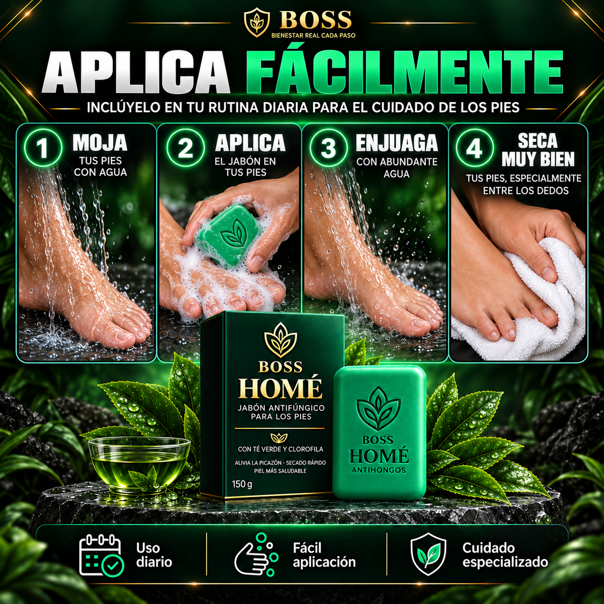 BOSS HOMÉ™ | Jabón Antifúngico para el Cuidado de los Pies